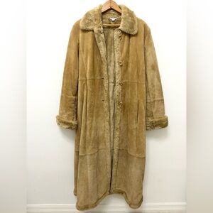 Vintage Penny Lane Coat Genuine Suede Faux Shearling Fur Trim Afghan Women Small